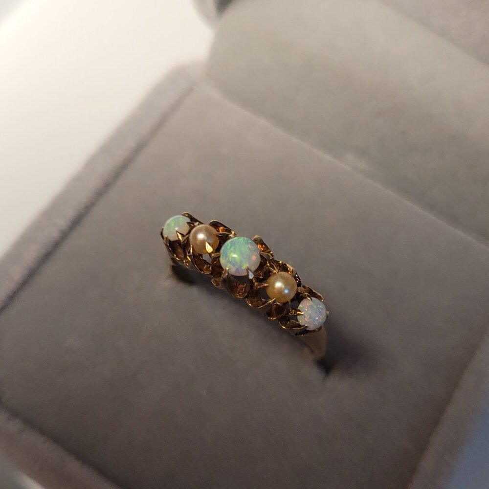 Opal Pearl Antique Gold Band Victorian Era October Birthstone 10k Ring - Picture 7 of 16